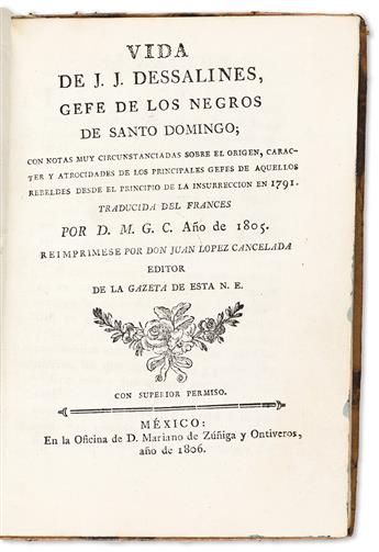 (ABOLITION--HAITI.) Vida de J. J. Dessalines, gefe de los negros de Santo Domingo.